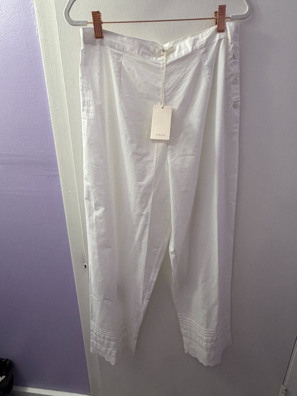 DÔEN Francisca broderie anglaise-trimmed pintucked organic cotton-poplin pants - Picture 6 of 8